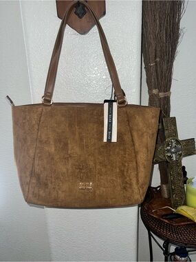 EVVE Brown Suede-Look Tote with Leather Handles